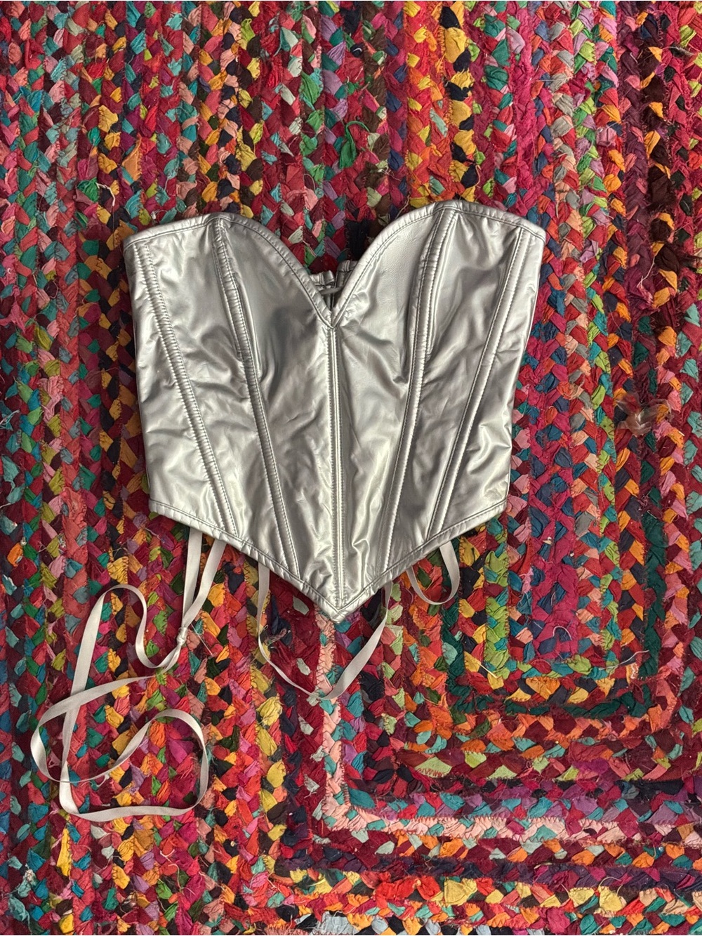 Y2K silver space girl metallic corset